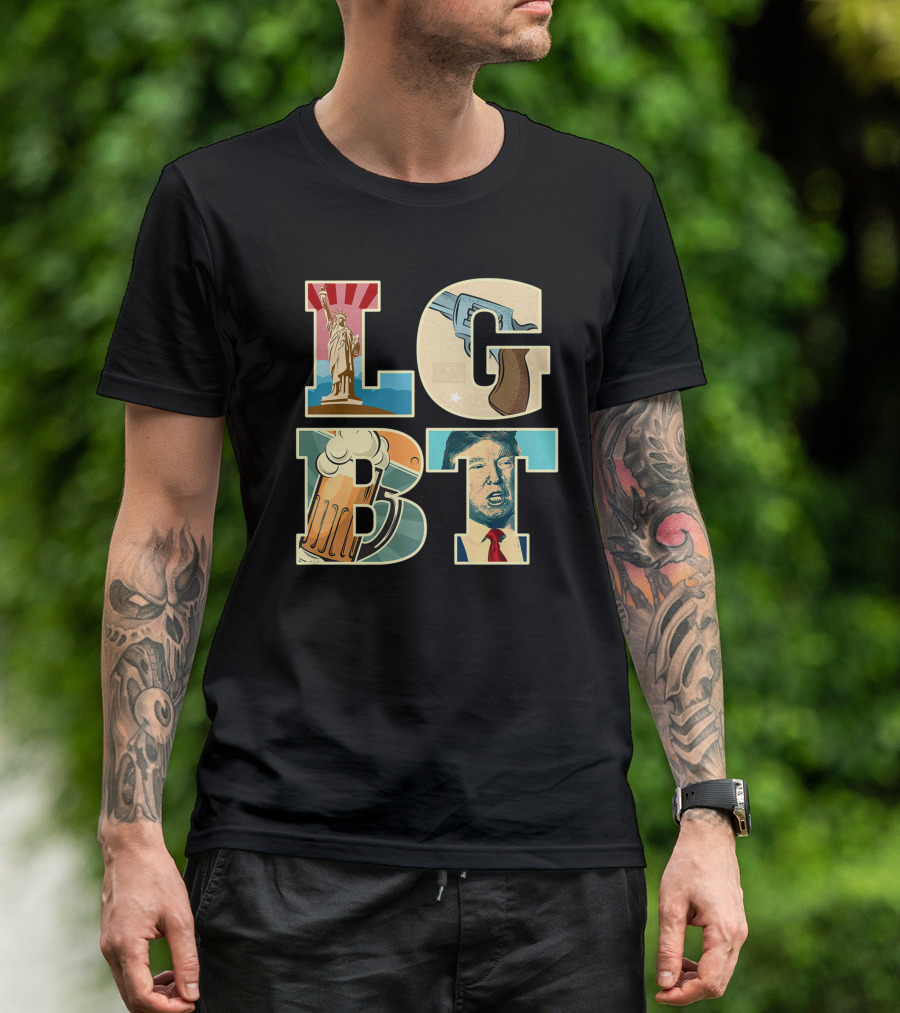 RETRO FUNNY SARCASTIC LIBERTY GUNS BEER TRUMP LGBT T-Shirt