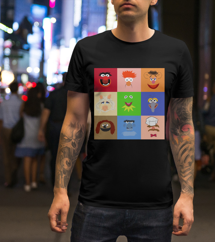 Muppets Faces Grid Featuring Kermit Piggy Fozzie Gonzo And More T-Shirt