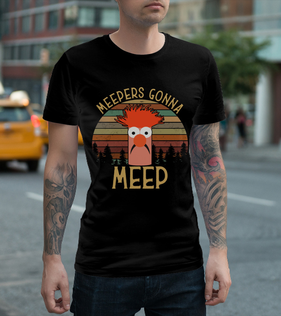 Meepers Gonna Meep The Muppet Show Beaker Retro Forest Stripes T-Shirt
