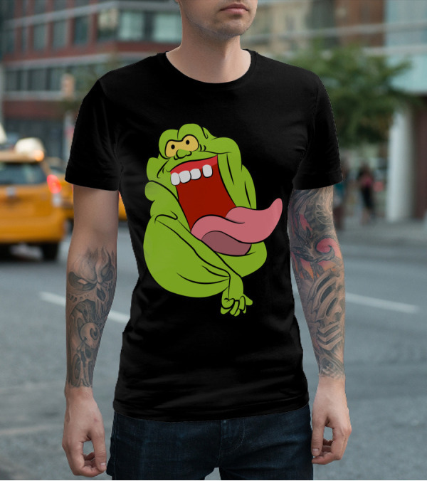 The Real Ghostbusters Slimer Tongue Out Iconic Cartoon Ghost Character T-Shirt