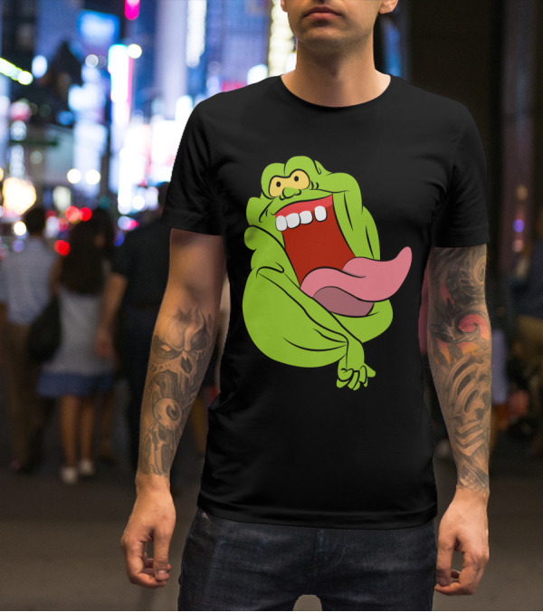 The Real Ghostbusters Slimer Tongue Out Iconic Cartoon Ghost Character T-Shirt