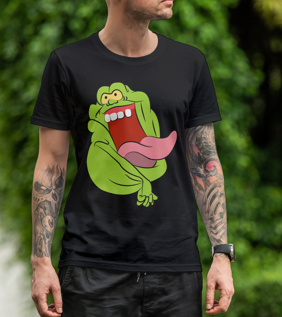 The Real Ghostbusters Slimer Tongue Out Iconic Cartoon Ghost Character T-Shirt