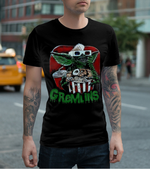 Gremlins Midnight Movie Popcorn Scene 3D Glasses T-Shirt