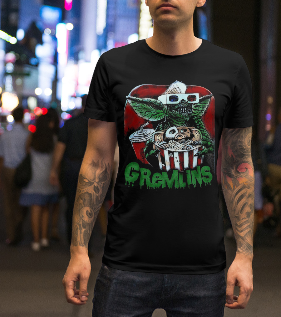 Gremlins Midnight Movie Popcorn Scene 3D Glasses T-Shirt