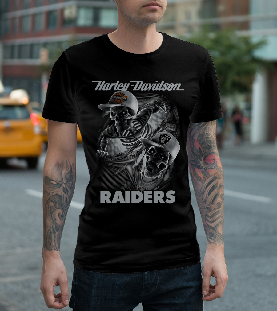 Harley Davidson Raiders Skeletons Las Vegas Raiders T-Shirt