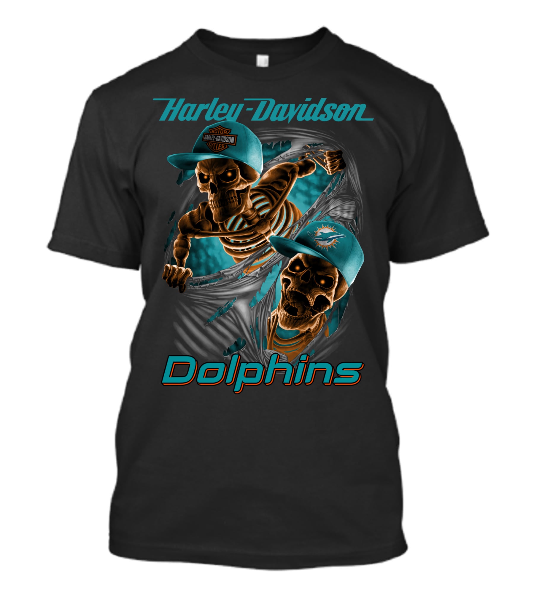 Harley Davidson Miami Dolphins Skeletons T-Shirt