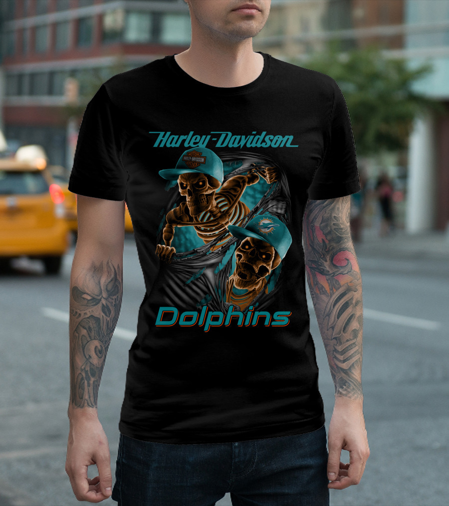 Harley Davidson Miami Dolphins Skeletons T-Shirt