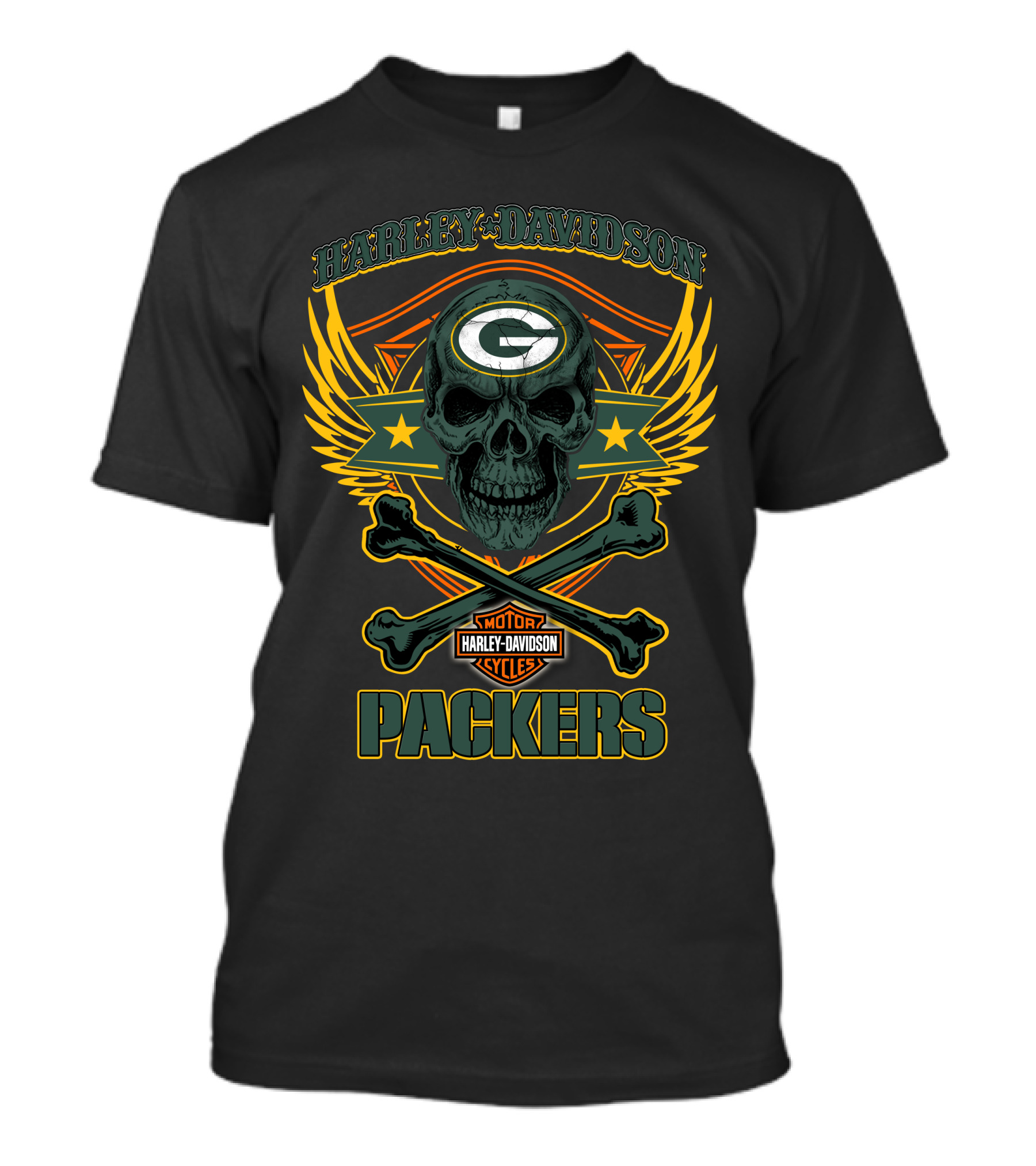 Harley Davidson Green Bay Packers Skull Motor Cycles T-Shirt