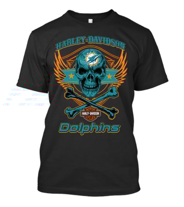 Harley Davidson Motorcycles Miami Dolphins Skull And Crossbones T-Shirt