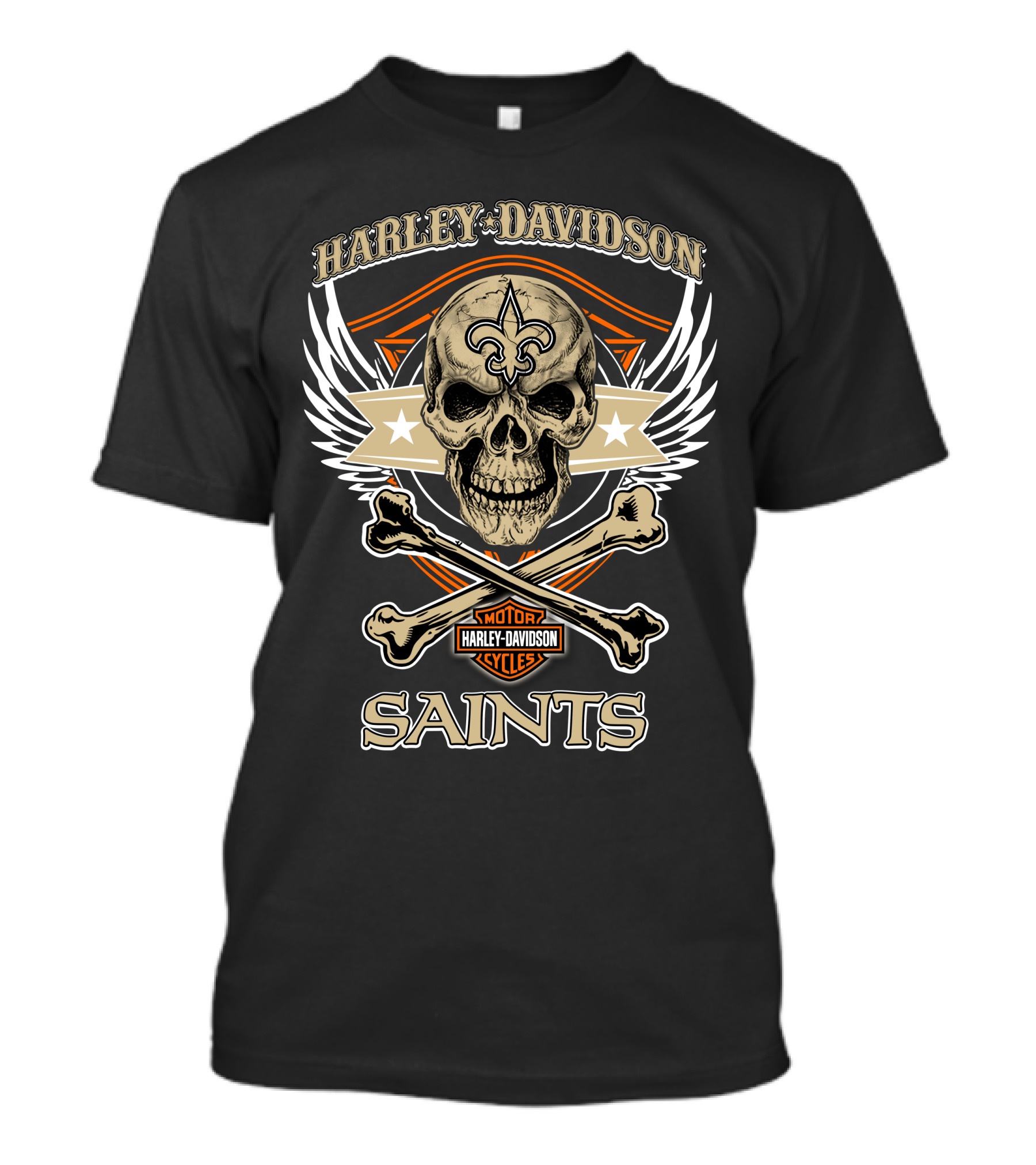 Harley Davidson New Orleans Saints Skull Fleur-De-Lis Wings T-Shirt