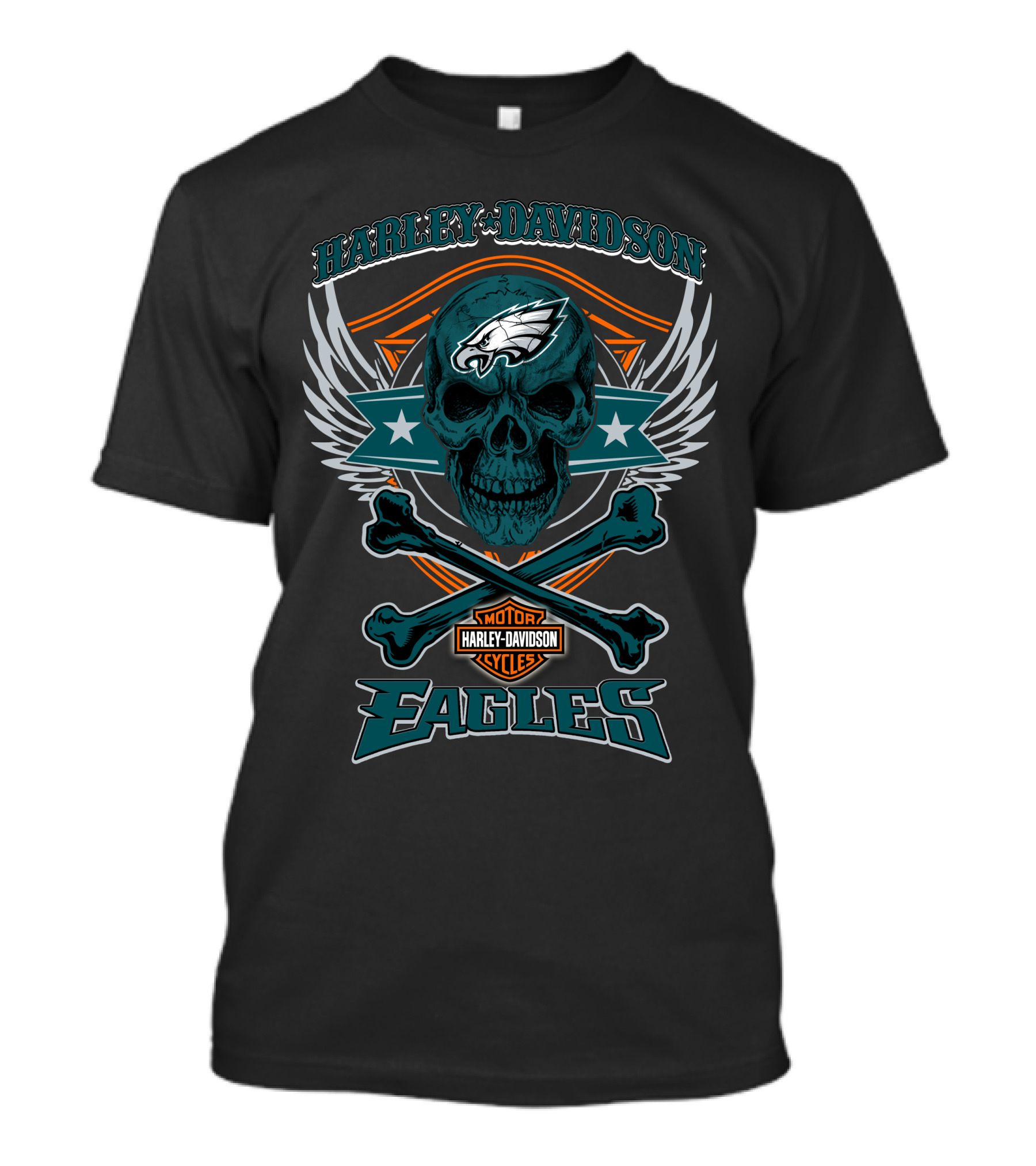 Harley Davidson Philadelphia Eagles Skull Wings T-Shirt