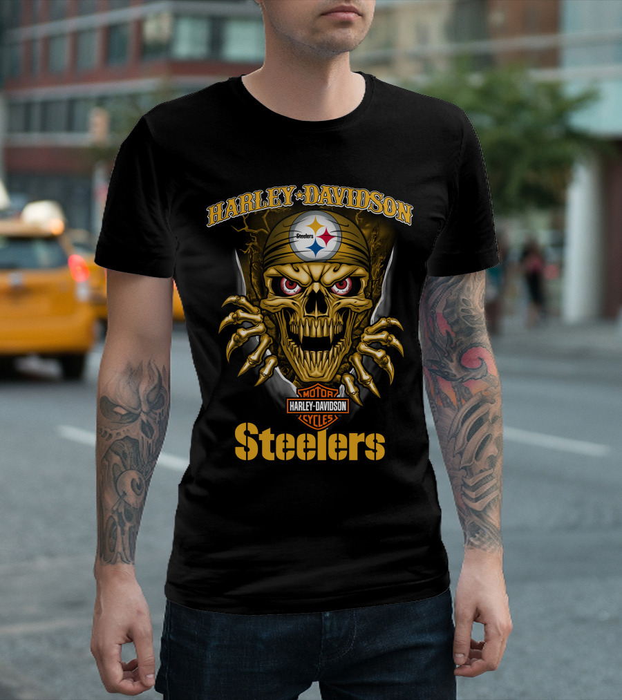 Harley Davidson Skull Steelers Moto Nfl Pittsburgh Steelers T-Shirt