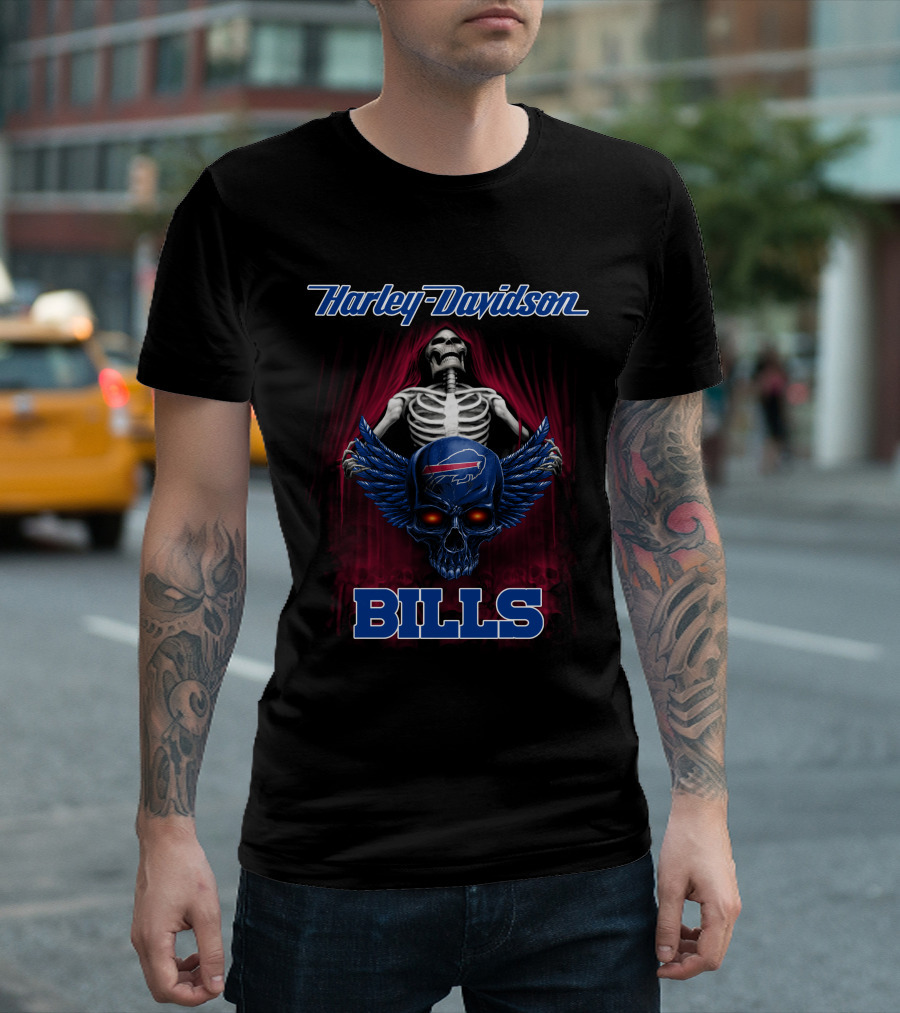 Harley Davidson Bills Hdnfl 0610 Buffalo Bills Skull Wings T-Shirt