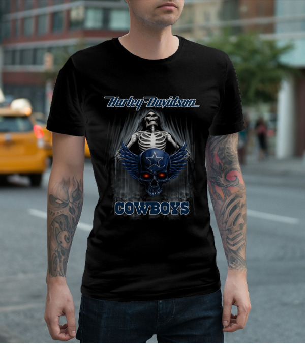 Harley Davidson Skeleton Skull Star Cowboys T-Shirt