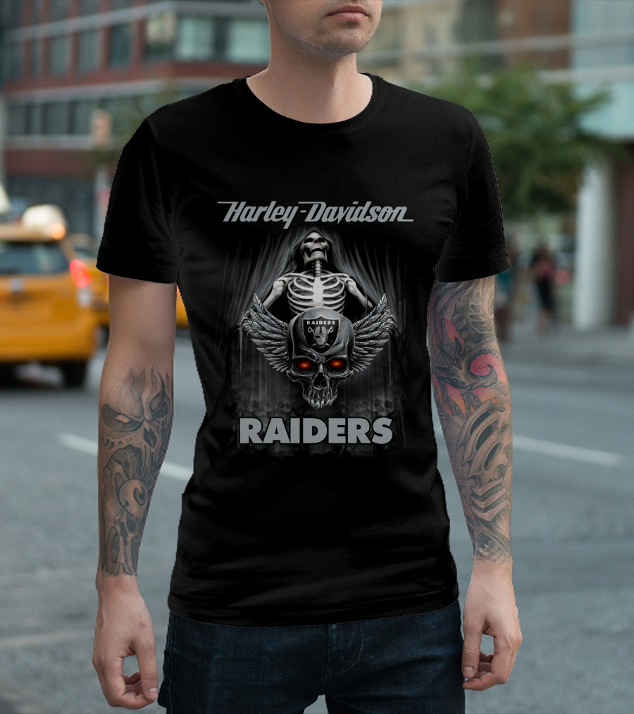 Harley Davidson Raiders Skeleton Skull Wings Las Vegas T-Shirt