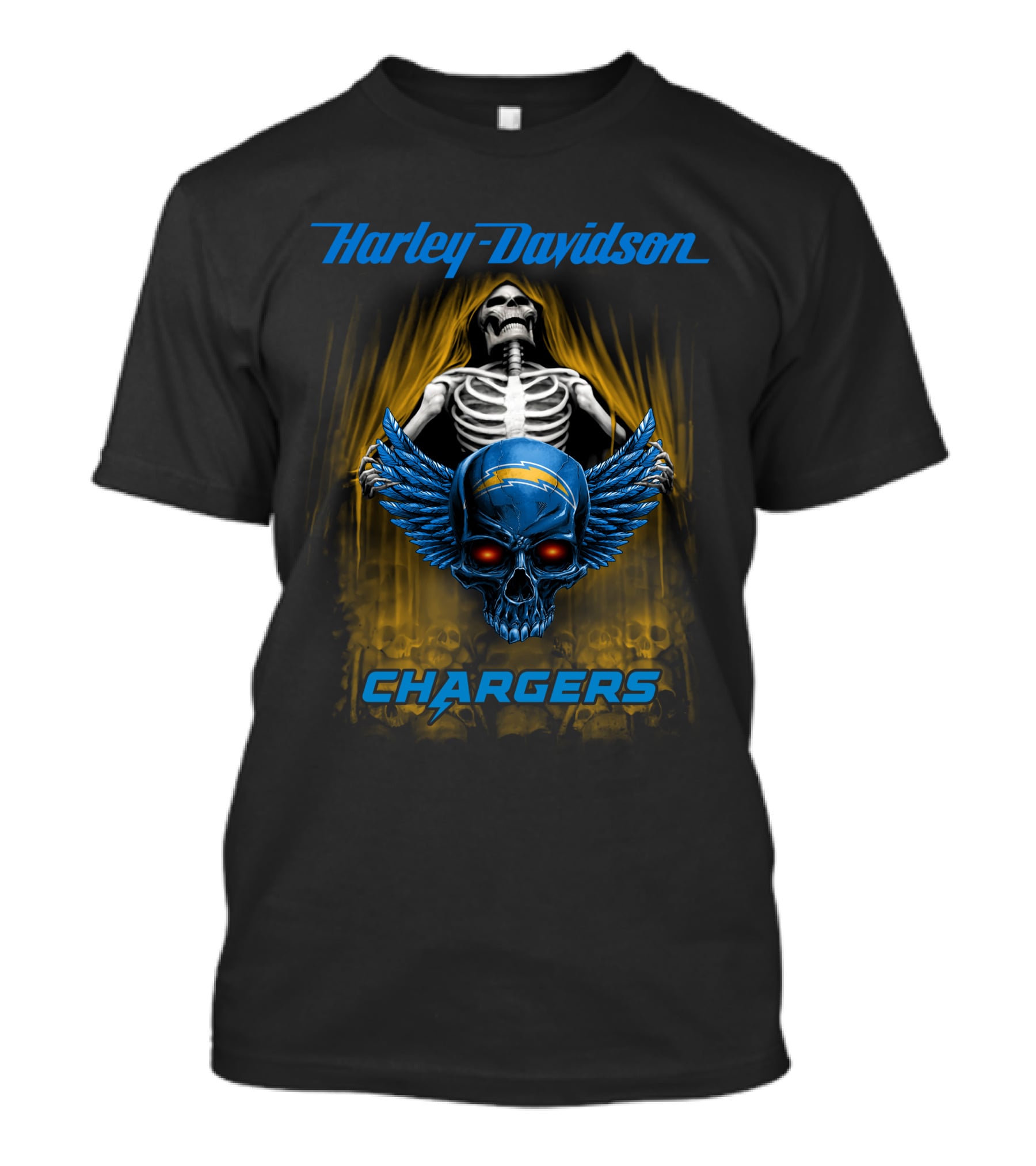 Harley Davidson Los Angeles Chargers Skull And Skeleton T-Shirt