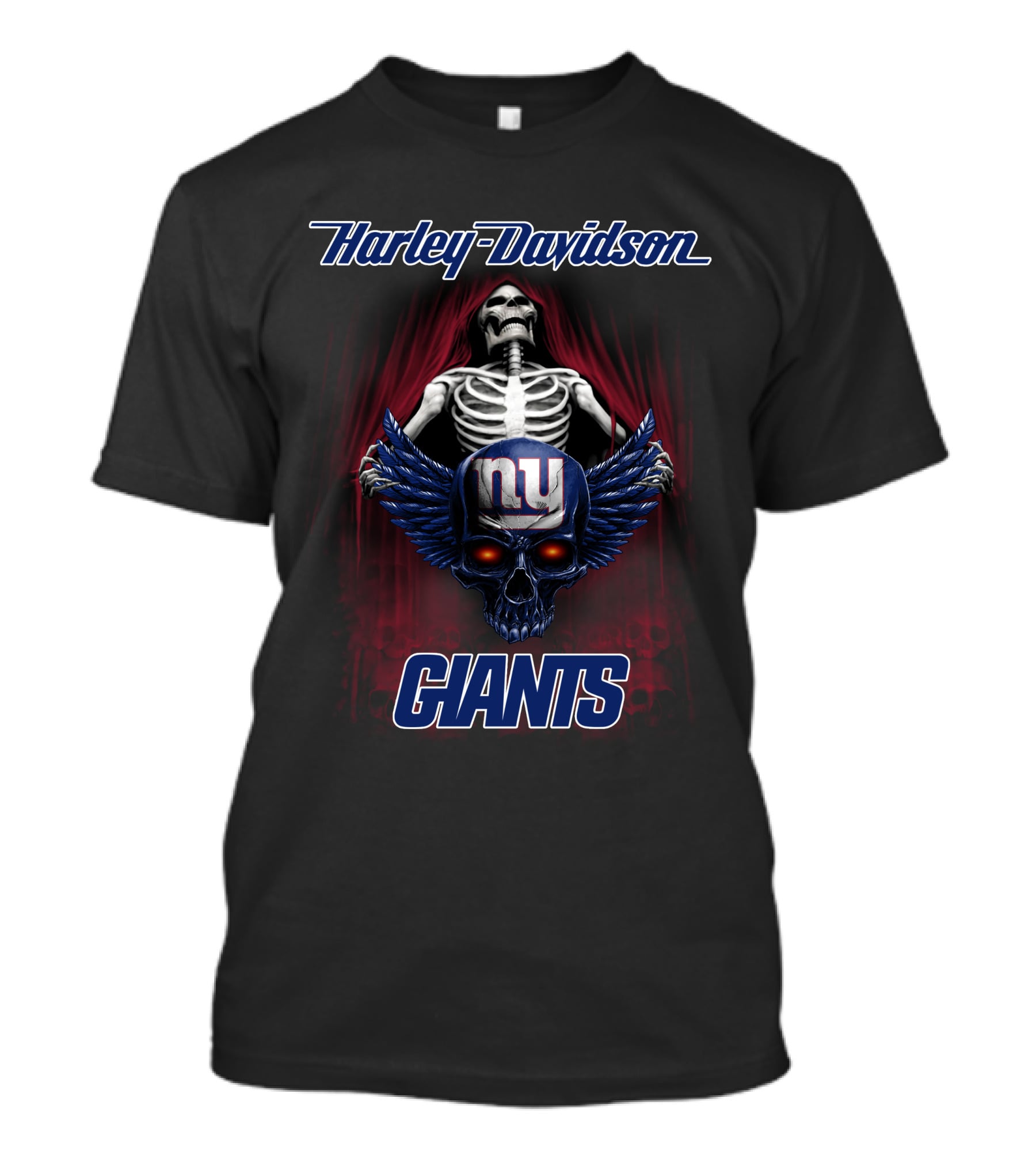 Harley Davidson New York Giants Skeleton Skull Wings T-Shirt
