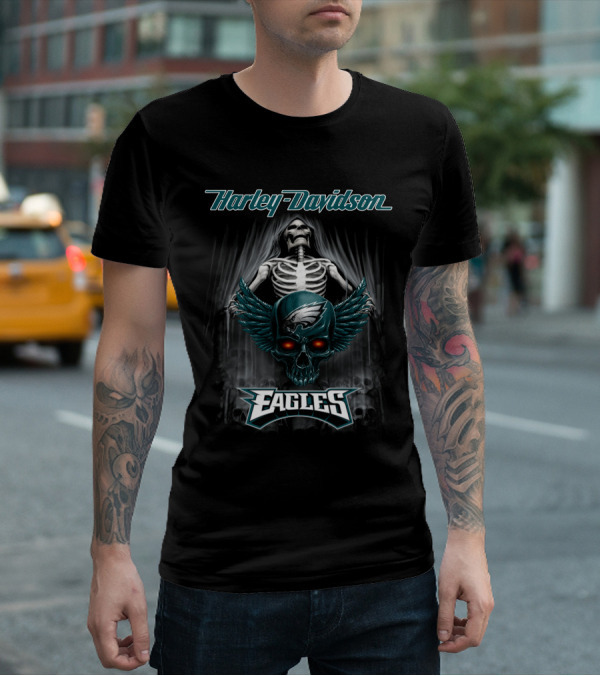 Harley Davidson Skeleton Skull Philadelphia Eagles T-Shirt