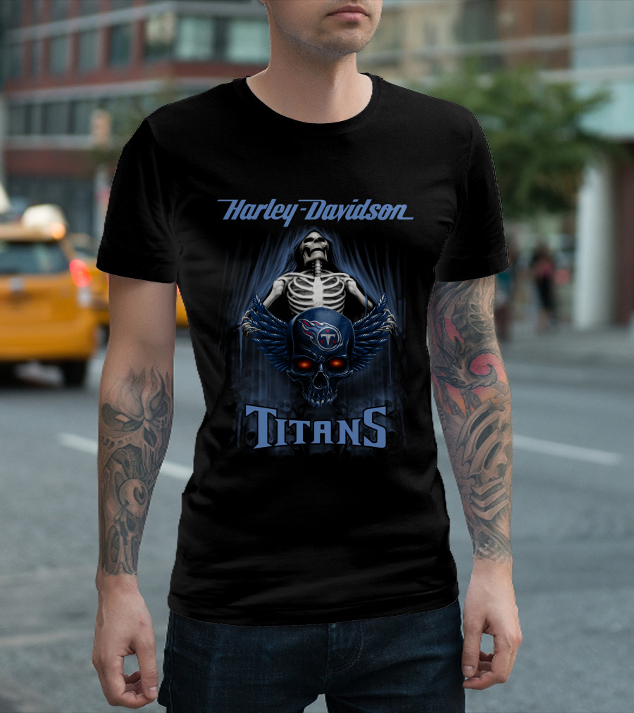 Harley Davidson Tennessee Titans Skull Skeleton T-Shirt