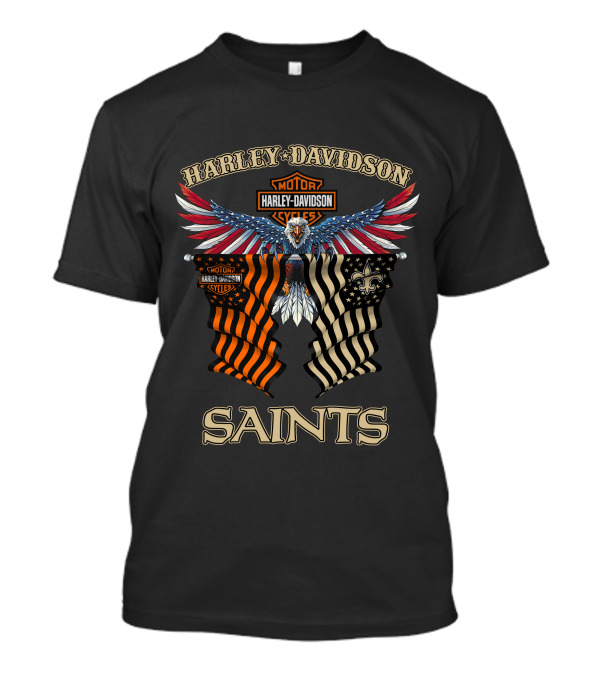 Harley Davidson Saints New Orleans Motorcycle Flag Eagle Fleur-De-Lis T-Shirt
