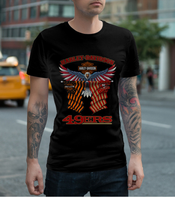 Harley Davidson 49ers Eagle With Flags T-Shirt