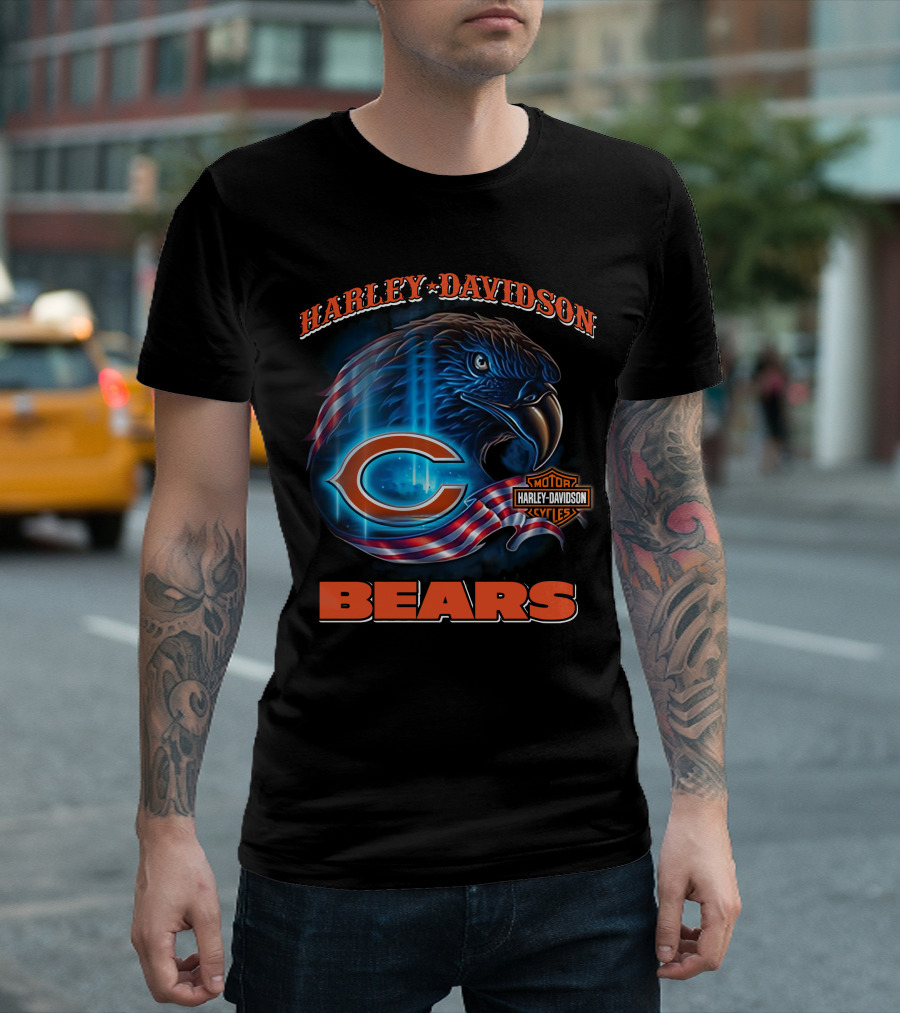 Harley Davidson Chicago Bears Eagle Motorcycle Cycles T-Shirt