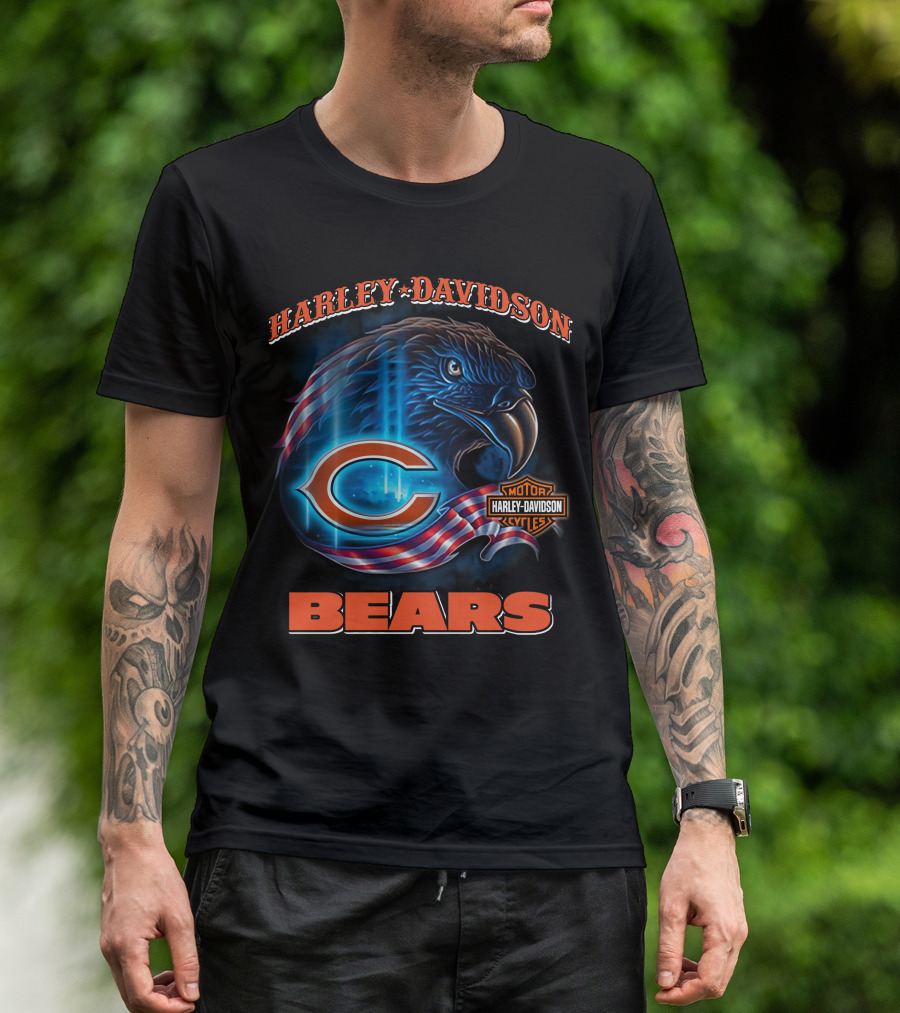 Harley Davidson Chicago Bears Eagle Motorcycle Cycles T-Shirt