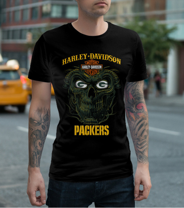 Harley Davidson Green Bay Packers G Skull T-Shirt