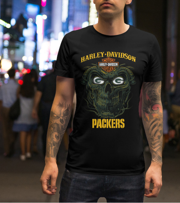 Harley Davidson Green Bay Packers G Skull T-Shirt