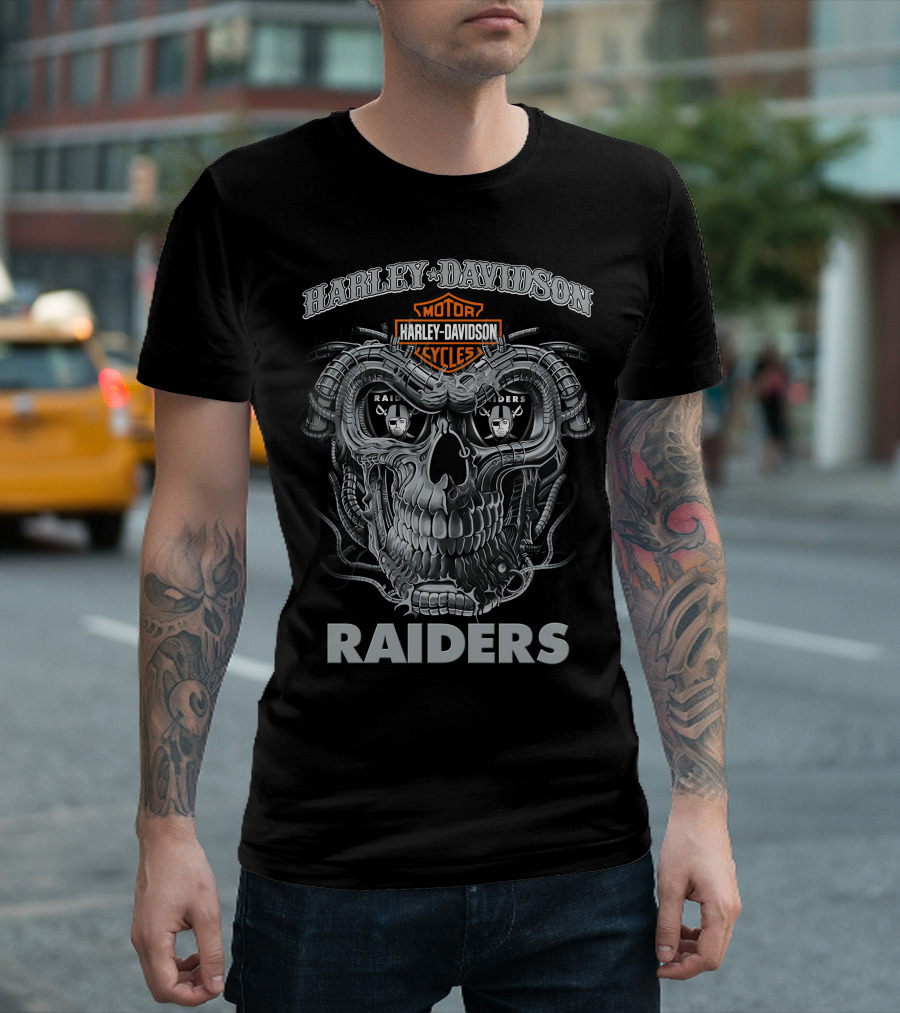 Harley Davidson Motor Cycles Raiders Skull T-Shirt