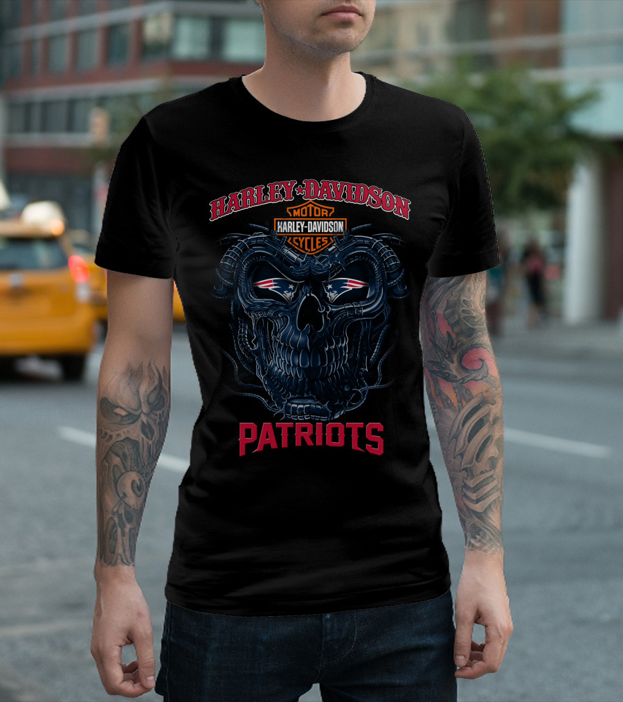 Harley Davidson Motorcycles Patriots Skull T-Shirt