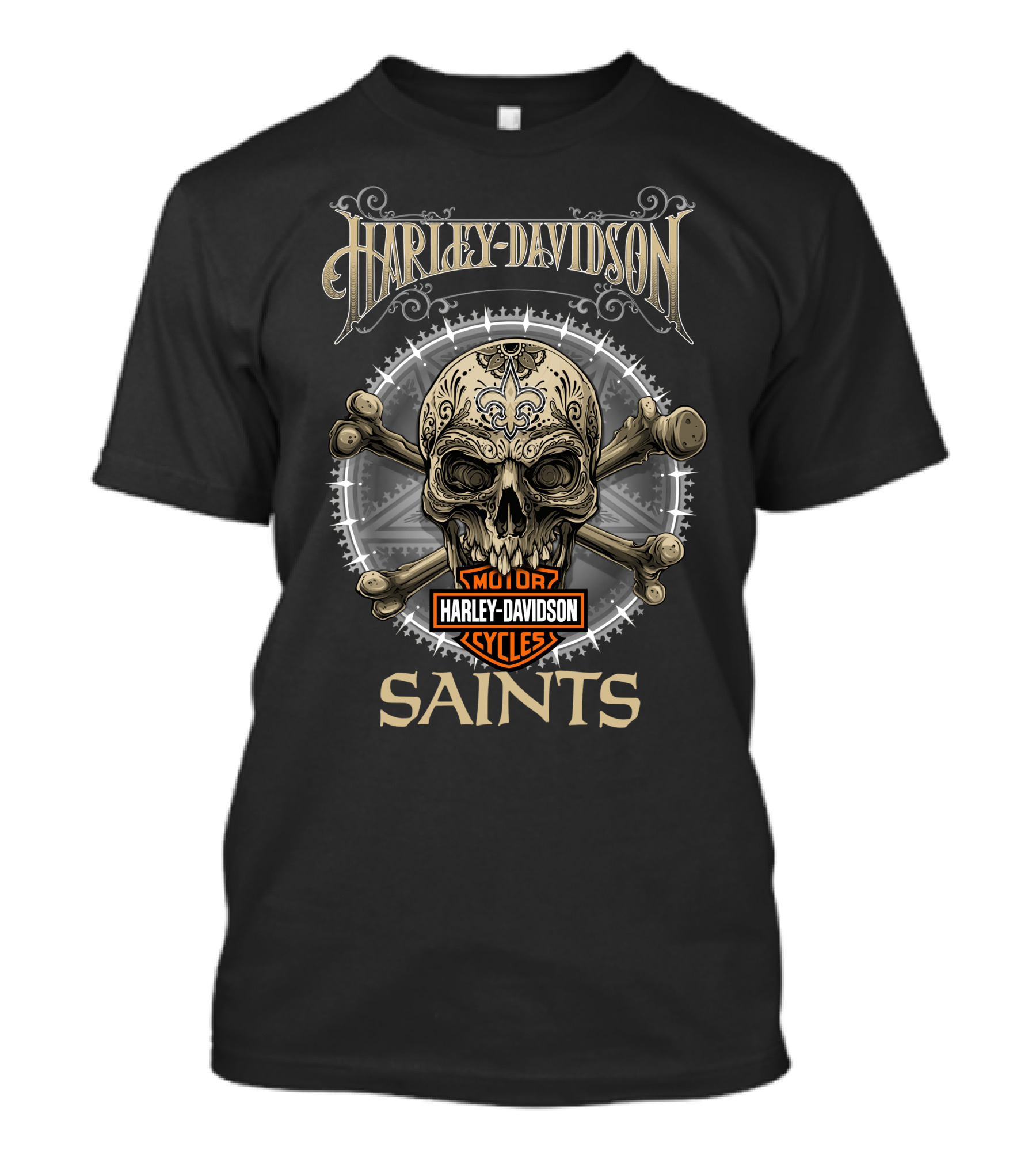 Harley Davidson New Orleans Saints Skull And Crossbones T-Shirt