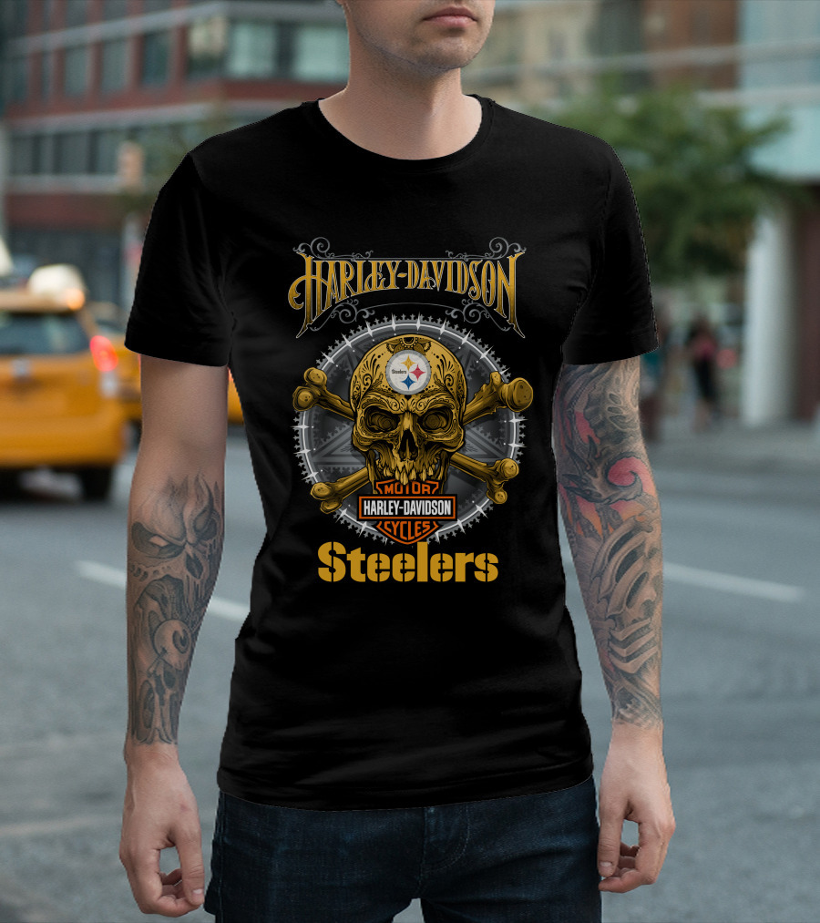 Harley Davidson Steelers Skull Motor Cycles T-Shirt