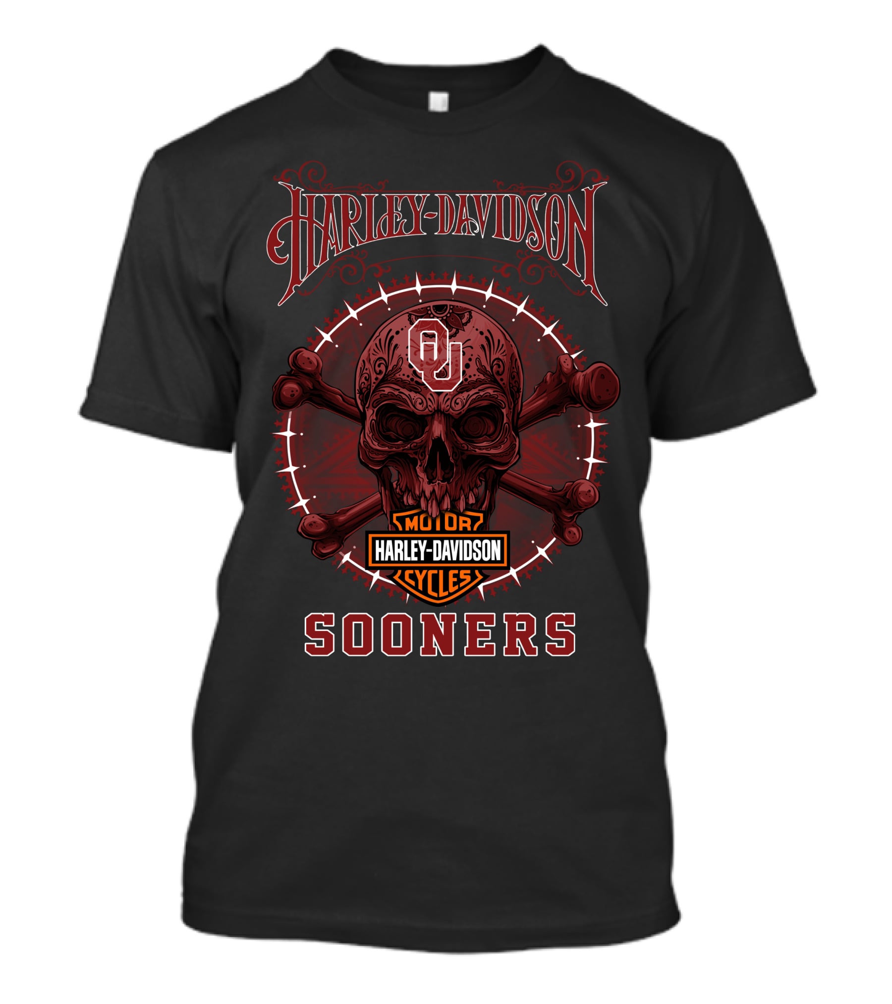Harley Davidson Motor Cycles Ou Sooners Skull T-Shirt