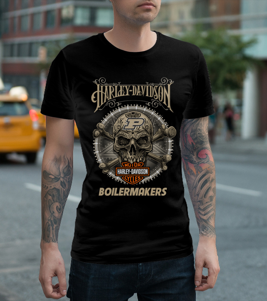 Harley Davidson Purdue Boilermakers Skull Motor Cycles T-Shirt