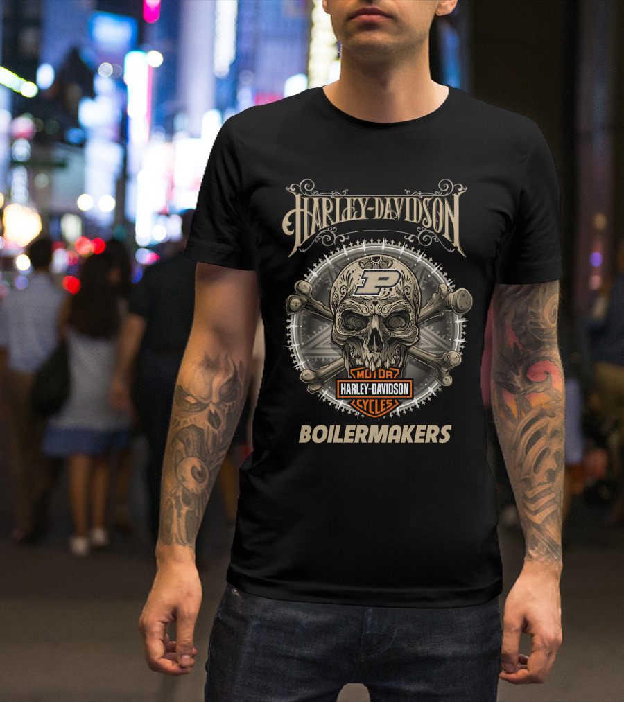Harley Davidson Purdue Boilermakers Skull Motor Cycles T-Shirt