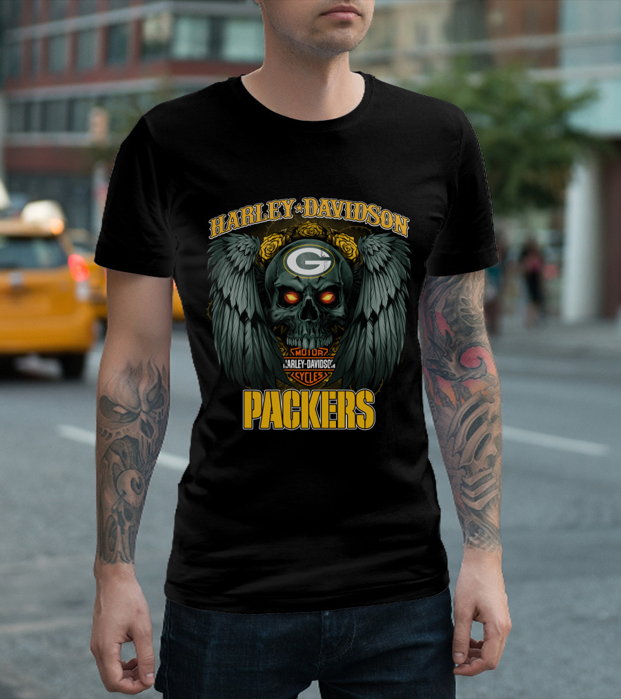 Harley Davidson Packers Skull Hd Nfl1228 Green Bay Packers T-Shirt