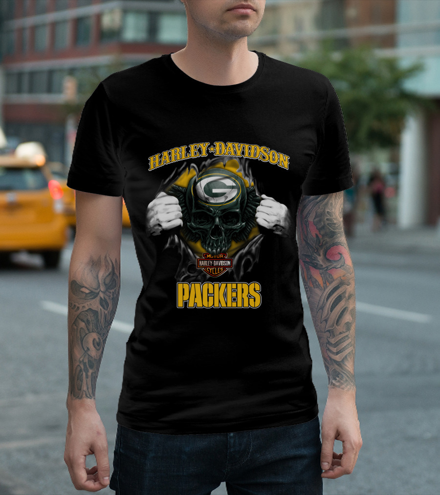 Harley Davidson Green Bay Packers Skull Cycles T-Shirt