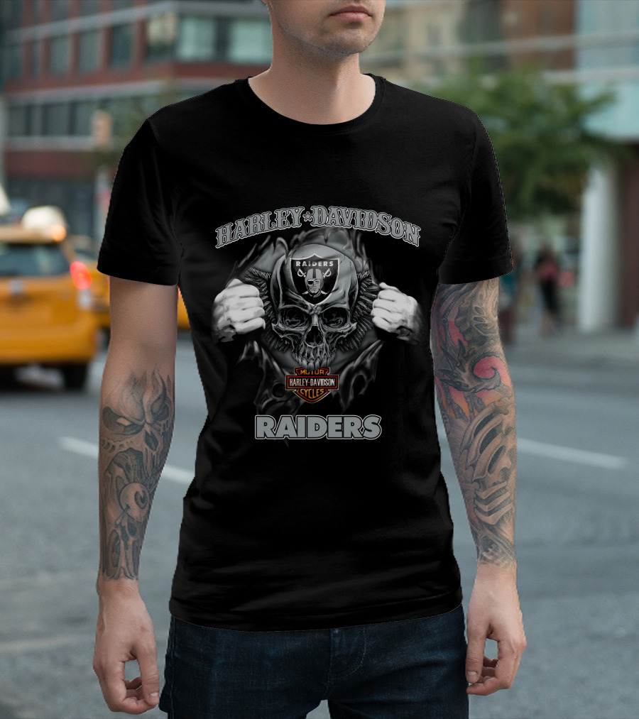Harley Davidson Raiders Skull Nfl Las Vegas Raiders Colors T-Shirt