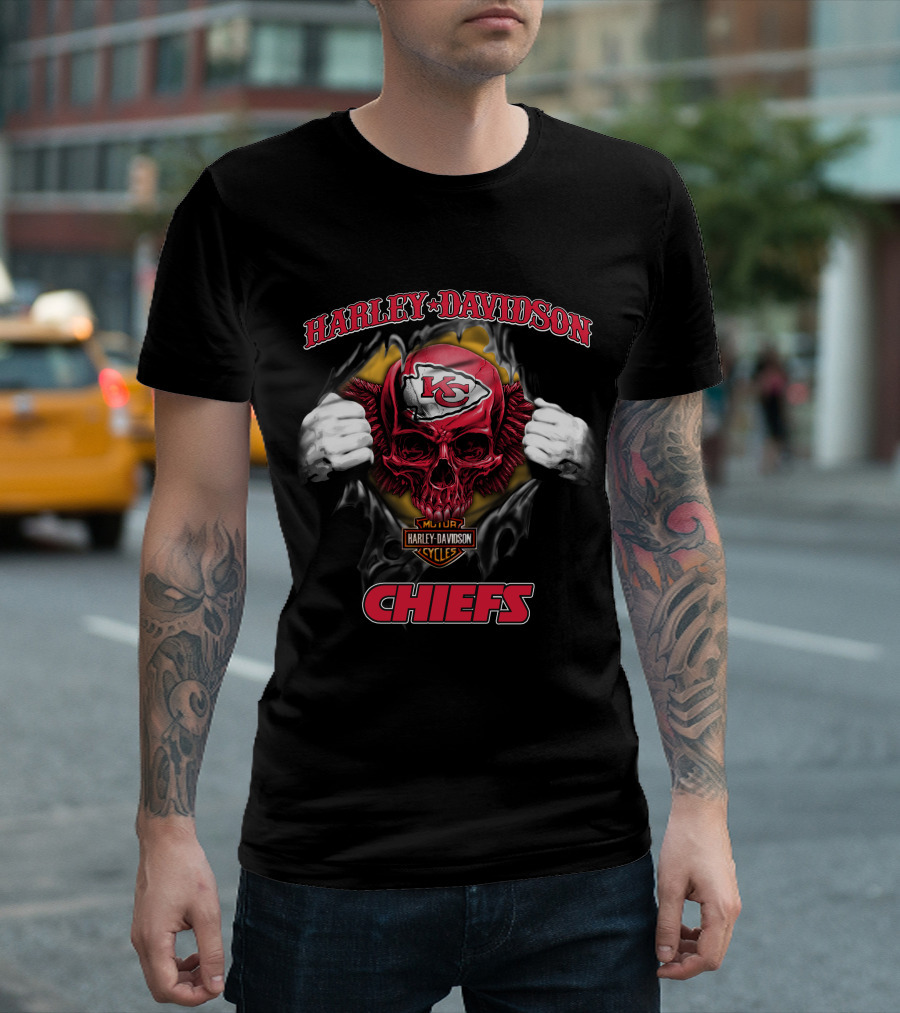Harley Davidson Nfl Skull Kansas City Chiefs T-Shirt