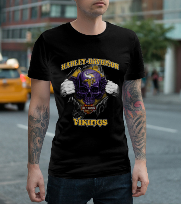 Harley Davidson Skull Minnesota Vikings Nfl T-Shirt