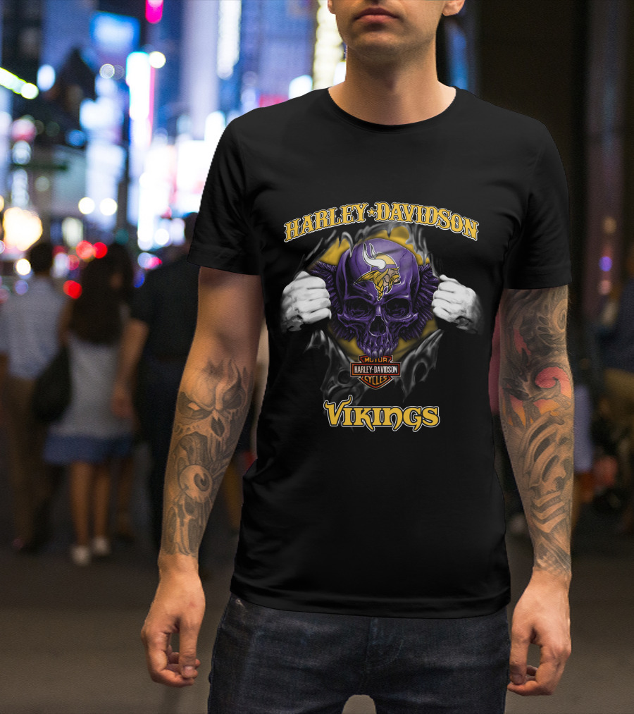 Harley Davidson Skull Minnesota Vikings Nfl T-Shirt