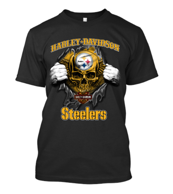Harley Davidson Pittsburgh Steelers Skull Nfl Major Cycles T-Shirt