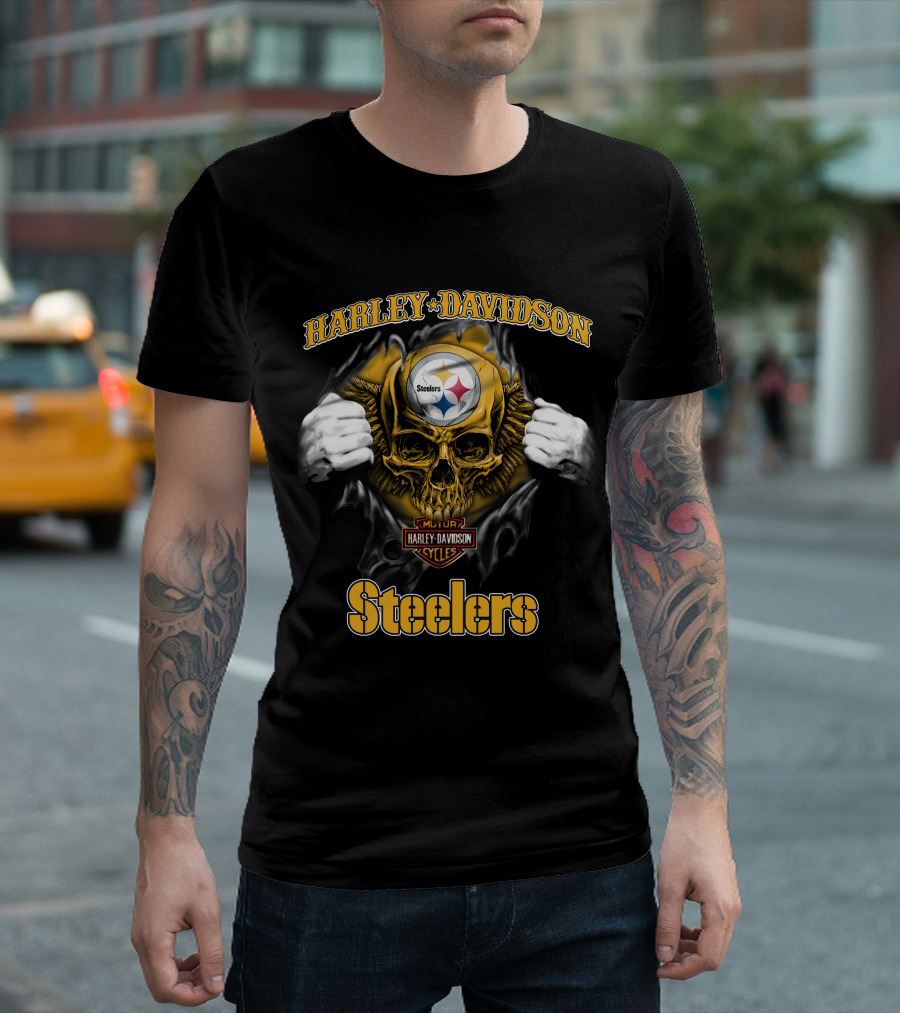 Harley Davidson Pittsburgh Steelers Skull Nfl Major Cycles T-Shirt