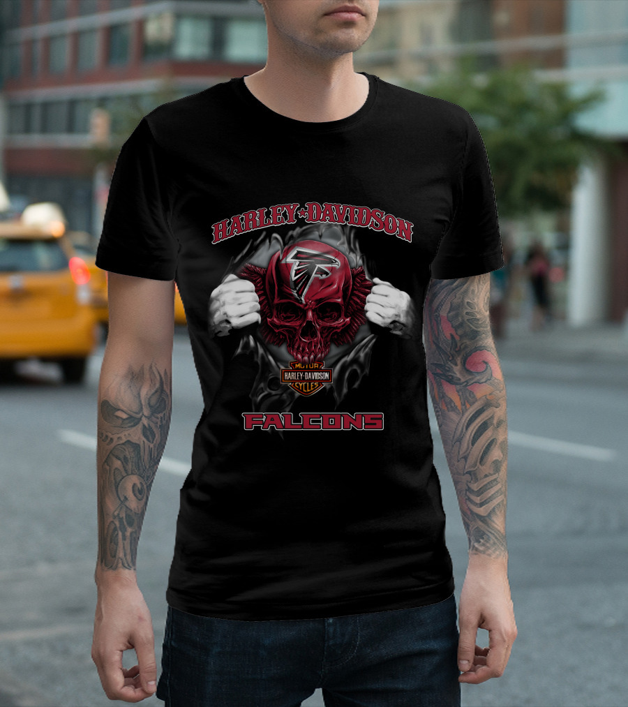 Harley Davidson Atlanta Falcons Nfl Skull Cycles Falcons T-Shirt