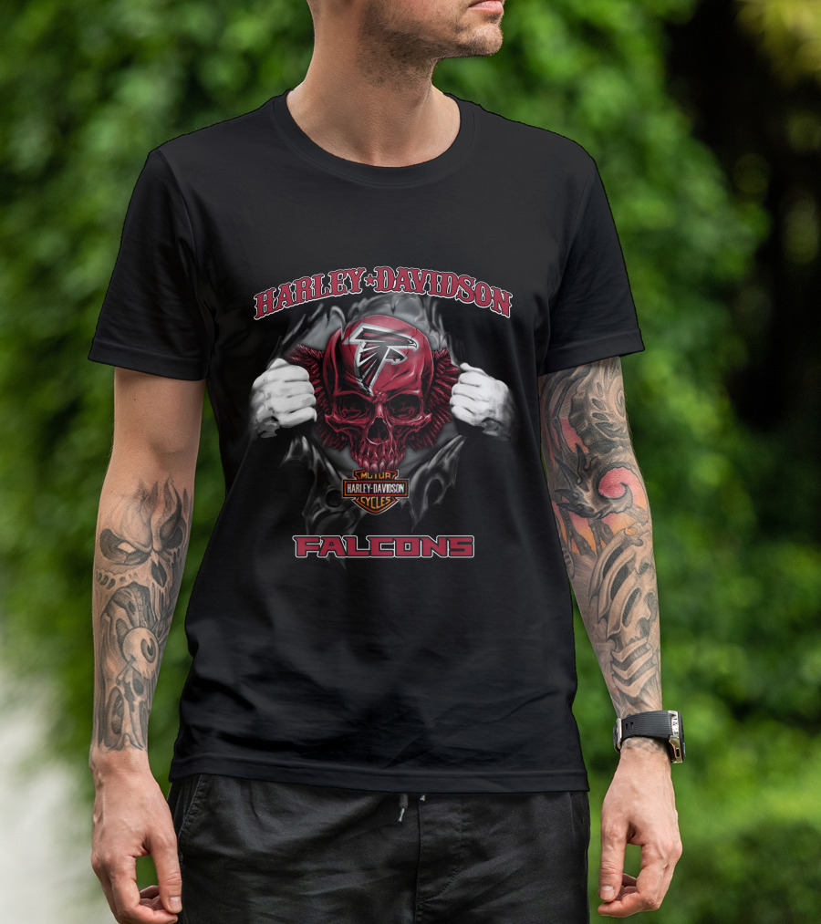 Harley Davidson Atlanta Falcons Nfl Skull Cycles Falcons T-Shirt