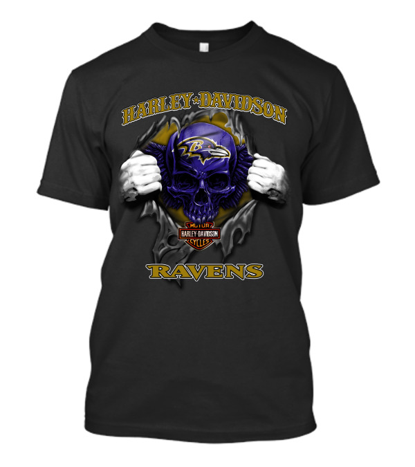 Harley Davidson Baltimore Ravens Skull Nfl Football T-Shirt
