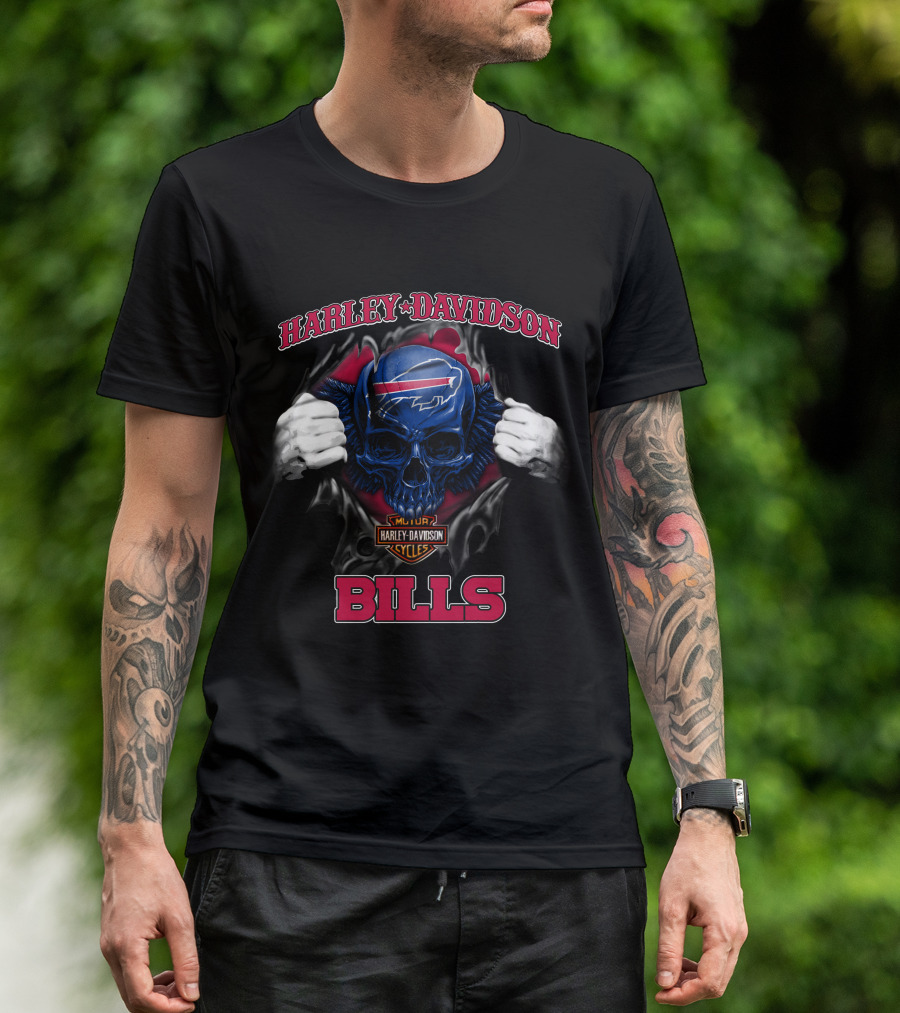 Harley Davidson Nfl Buffalo Bills Skull T-Shirt