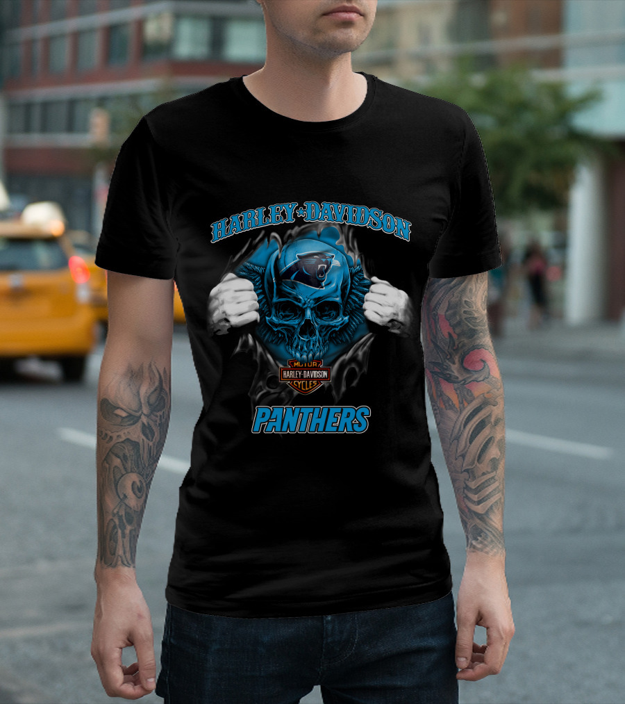 Harley Davidson Panthers Skull Nfl Carolina T-Shirt