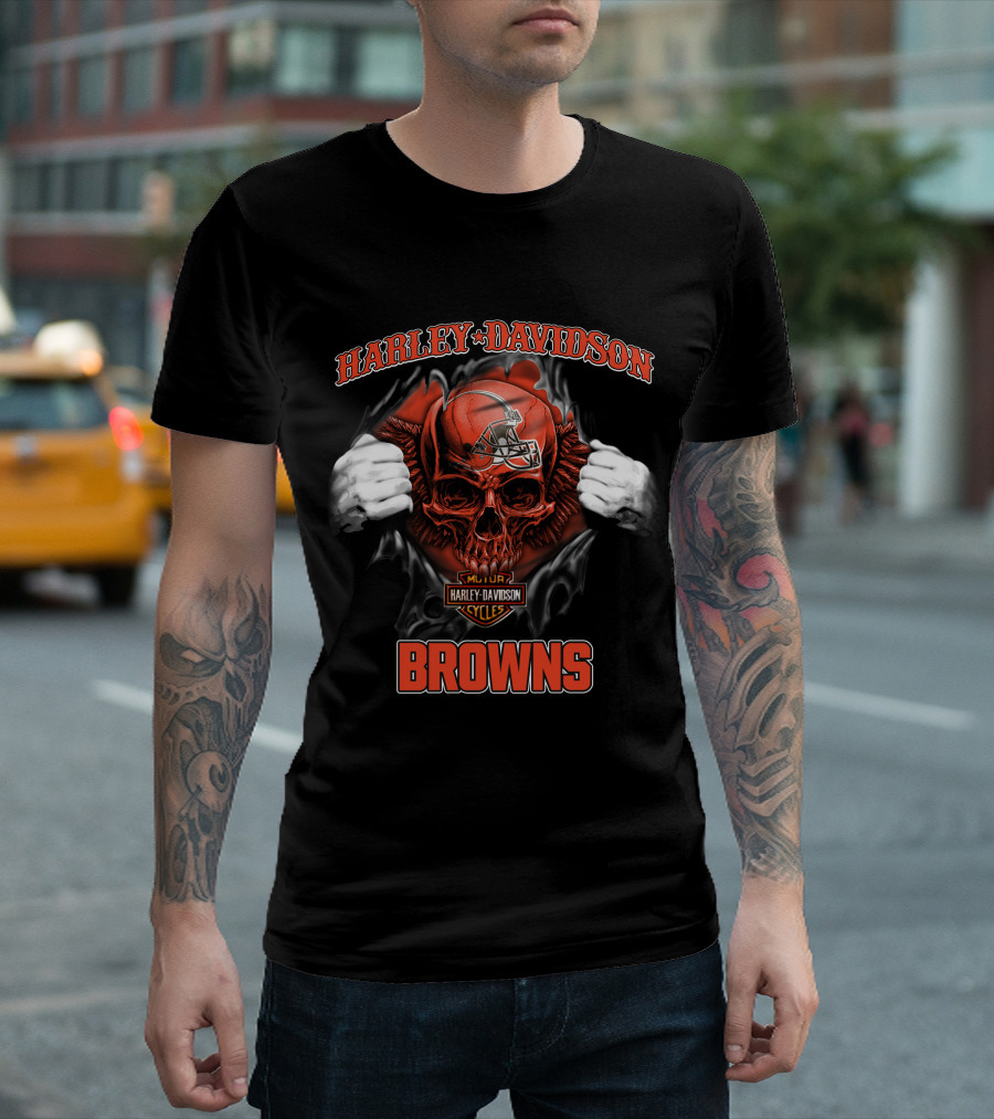 Harley Davidson Skull Cleveland Browns Nfl Major Cycles T-Shirt
